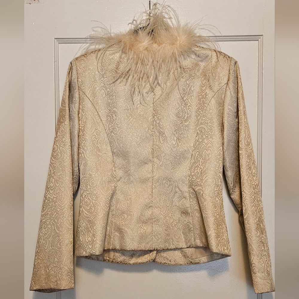 Vintage Victor Cosa Gold Paisley Jacket, Ostrich Feather, Rhinestone Buttons. - Picture 11 of 12